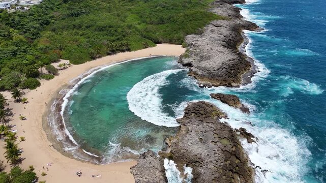 Aerial View of Mar Chiquita Beach and Rocky Coastline in Puerto Rico