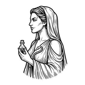 Sorceress Circe holding a magical potion bottle