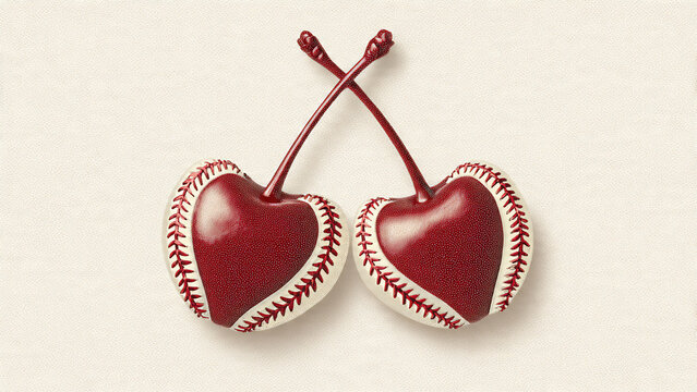 Two heart-shaped baseballs with stems crossed, a creative mashup, ideal for sports marketing, quirky advertising and unique concept art