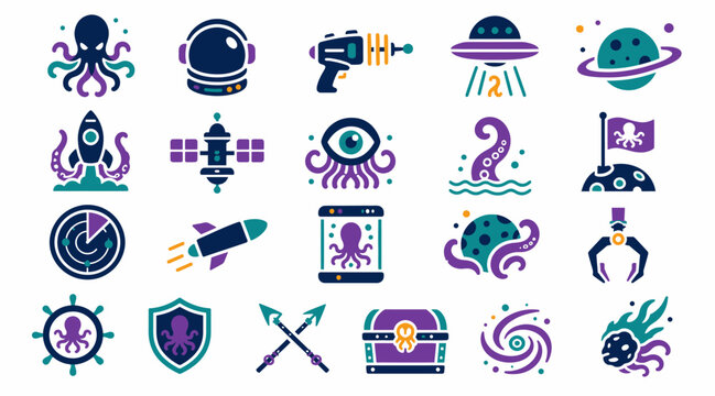 Colorful Sci Fi and Fantasy Icon Collection.