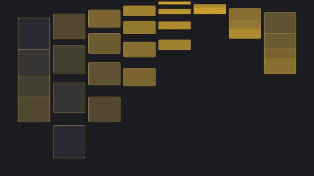 Minimalist abstract grid animation with glowing gold rectangles and dark 4k background, for modern motion, and ui