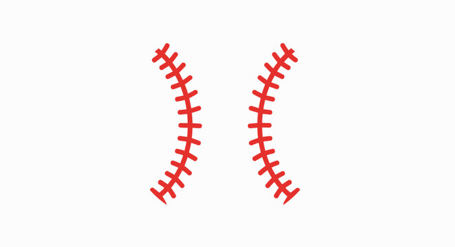 Red Baseball Stitches Closeup View.
