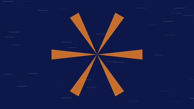 Minimalist orange asterisk symbol rotating on dark blue animation 4k background, with moving horizontal, lines for modern, motion and ui
