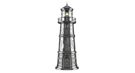 Obraz premium Black and White Lighthouse with Lantern Light in Minimalist Setting