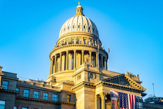 Idaho State Capitol Glows at Golden Sunset