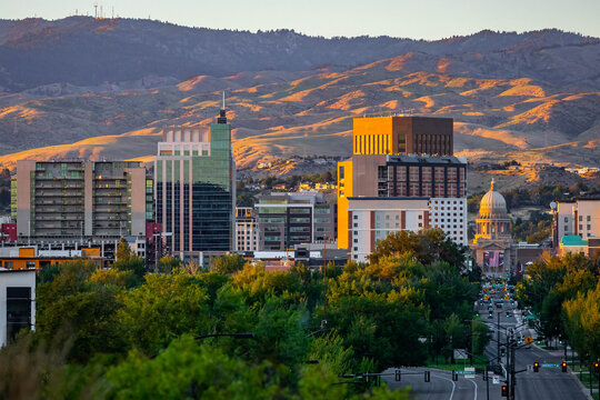 Boise Downtown Skyscrapers Glow at Sunset