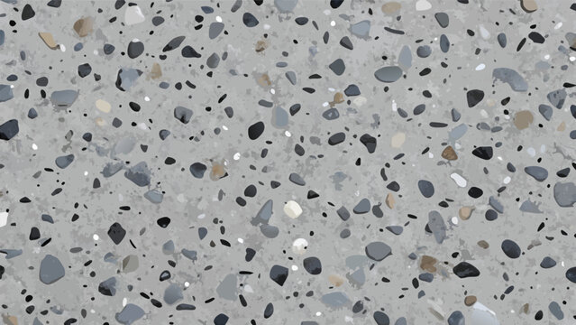 Seamless Light Gray Terrazzo Stone Texture with Grey Marble Chips, Polished Concrete Surface for Architectural Interior Design Background