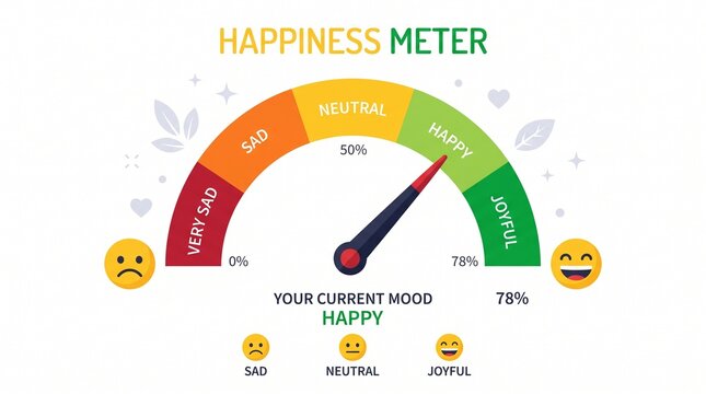 Happiness Meter with Joyful Mood Indication and Emotional Scale