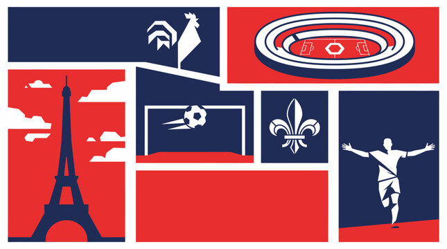 Vibrant collage of Parisian landmarks and symbols in motion with dynamic illustrations.