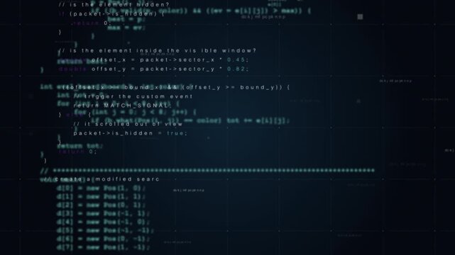 Intense dark computer programming script with glitch technology