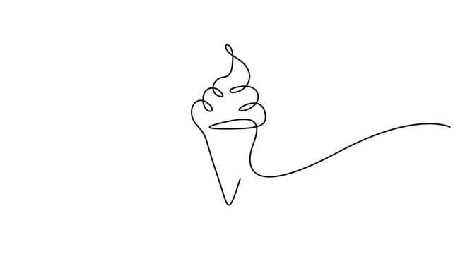 Ice cream cone continuous line drawing vector animation for summer design