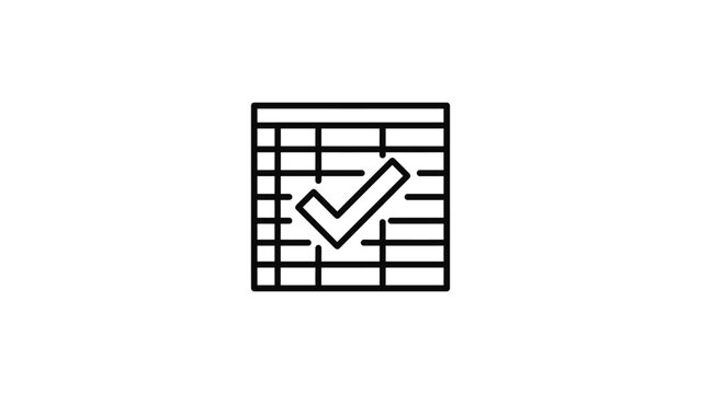 Minimalist outline icon of a checklist table with a checkmark symbol.