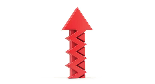 Red arrow pointing up with a zigzag shape design element