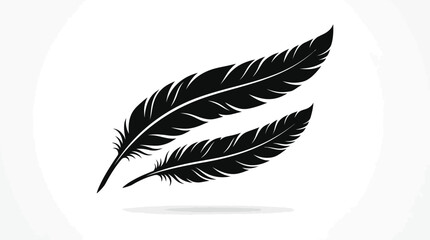 Fototapeta premium Two black feather silhouettes isolated on white background.
