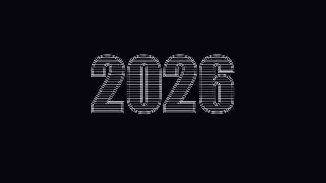 2026 digital glitch text animation on dark 4k background, for new year, celebration and countdown