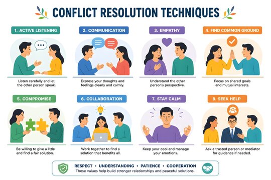 Conflict Resolution Process Diagram Flat Vector on White Background