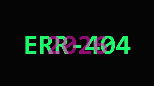 2026 error 404 glitch text animation: digital system failure and cyber security concept 4k