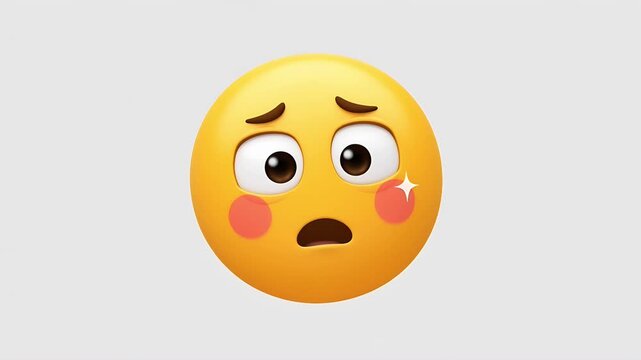A yellow emoji face with wide eyes and an open mouth expressing concern or worry, with blushing cheeks and a subtle sparkle
