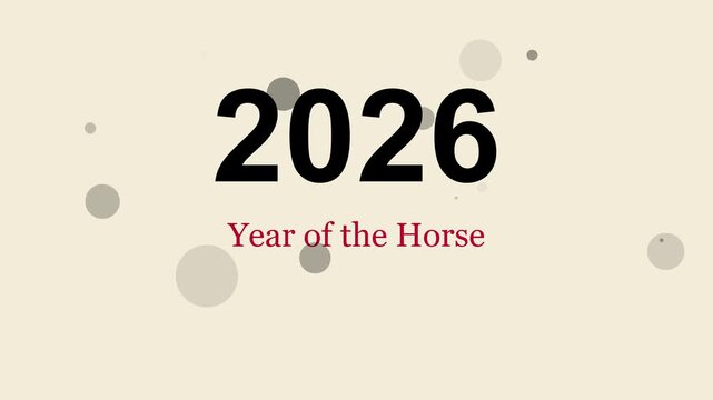 2026 year of the horse minimalist motion with floating particles for chinese new year celebration and calendar events animation 4k