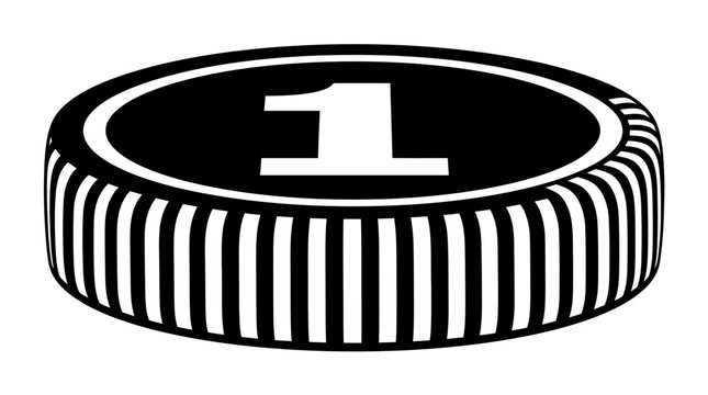 Low angle 3D number one coin graphic.