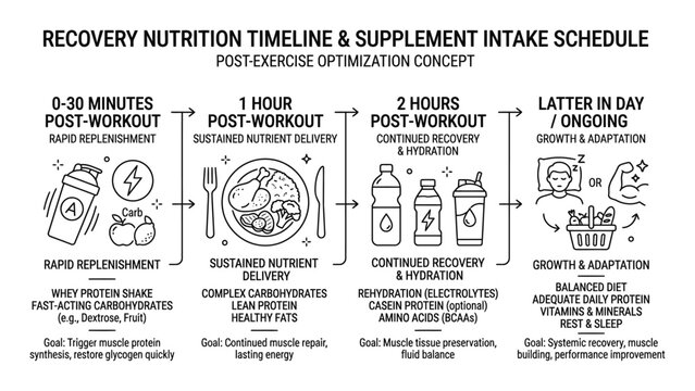 Recovery Nutrition Timeline and Post Exercise Supplement Intake Schedule.