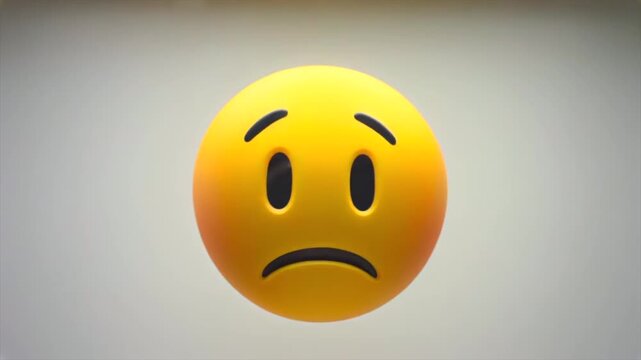 Emoji face changing close-up into upset mood, supporting reaction stickers, social media comments, chat messaging, complaint feedback, sad responses, customer sentiment, and entertainment app media.