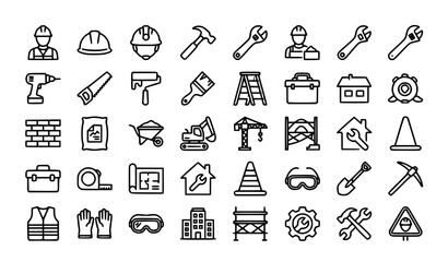 Labor Construction and Renovation Thin Line Icons Set Editable Stroke Vector Collection © Md