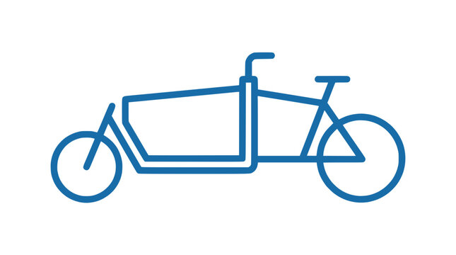 Blue Line Art Cargo Bike Icon Isolated on White Background