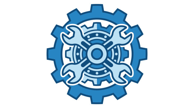 Blue gear icon with crossed wrenches.