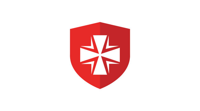 Red shield with white cross symbol.