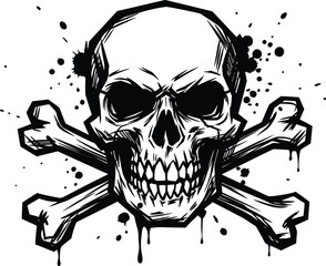 Fototapeta premium grunge graffiti style vector icon of a skull and crossbones and black splatters