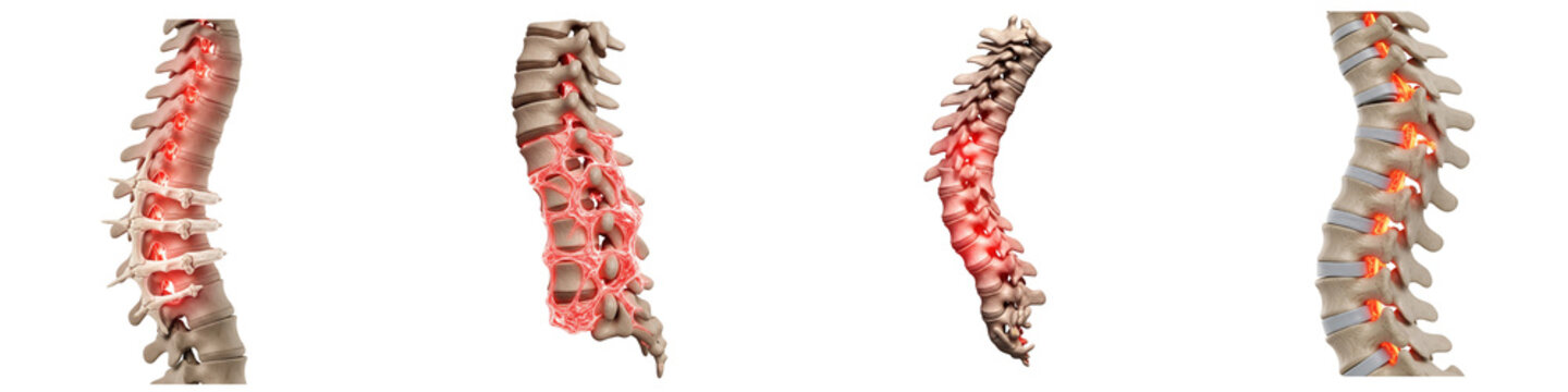 Human spine anatomy showing chronic back pain and inflammation stages