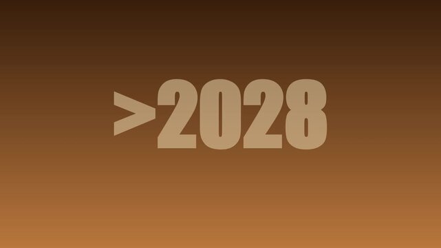 Greater than 2028 text animation on brown gradient 4k background, for future planning, and projections