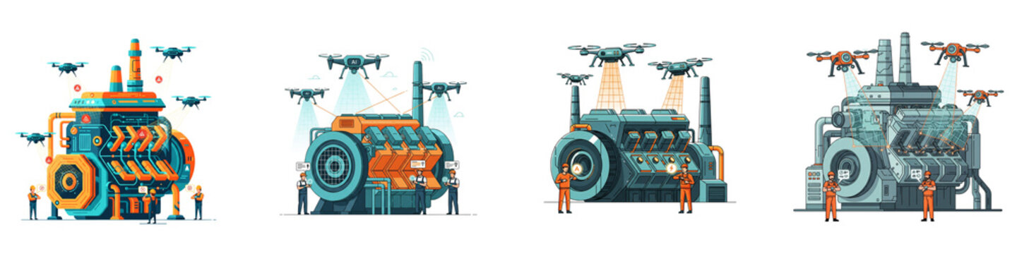 Industrial drones scanning manufacturing machinery for factory automation