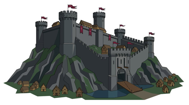 Medieval Castle on Mountain.