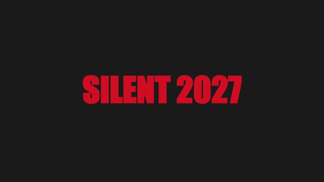 Silent 2027 red bold typography title card for cinematic thriller or dystopian project animation 4k