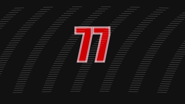 Red number 77 countdown animation with dynamic motion lines on dark 4k background