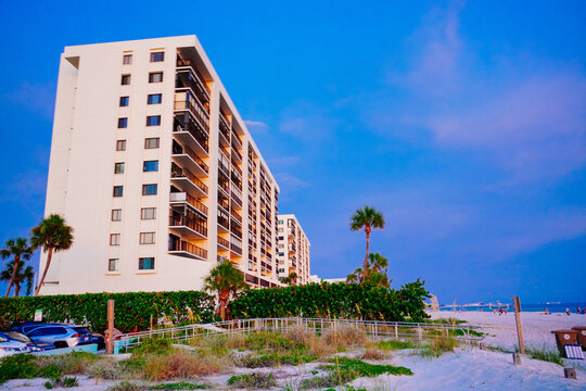 St Petersburg, Florida, USA: 07 03 2026: The landscape of saint Petersburg Madeira Beach in Florida at sun set