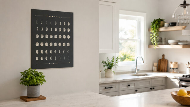 Moon Phase Calendar on Kitchen Wall