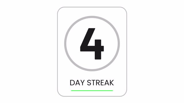 Weekly habit tracker. Duolingo progress notification badge for 4day streak in app symbolizing language learning achievements. Suitable for language learning websites and apps.
