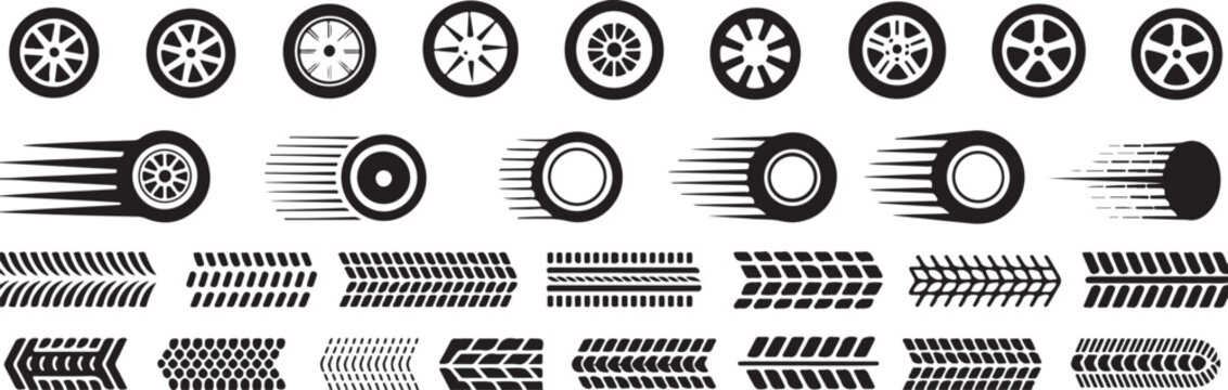 wheel vector pack rim spoke silhouettes tire tread templates set icons