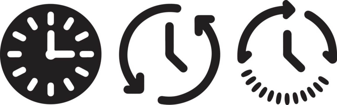 clock vector icons showing time measurement rotation and progress