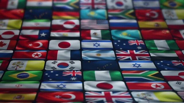 International flags illustrating globalization and diverse world nations