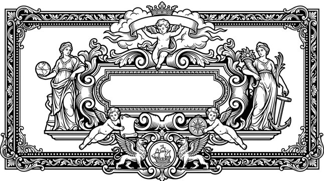 Ornate Vintage Frame with Cherubs and Goddesses.