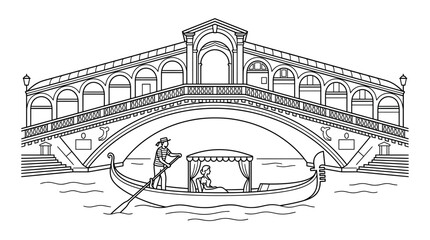 Venice Rialto Bridge Gondola Canal Italian Landmark Line Art © Bobo