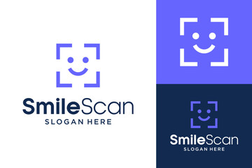 Fototapeta premium Smile Scan Logo Design, Creative Face Recognition and Happy Expression Symbol for Smile Detection Technology, Dental Wellness, and Advanced Digital Security Branding