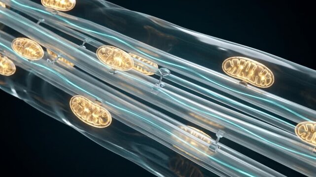 視神経軸索内部の微小管とミトコンドリアによるエネルギー伝達の高精細マクロ映像