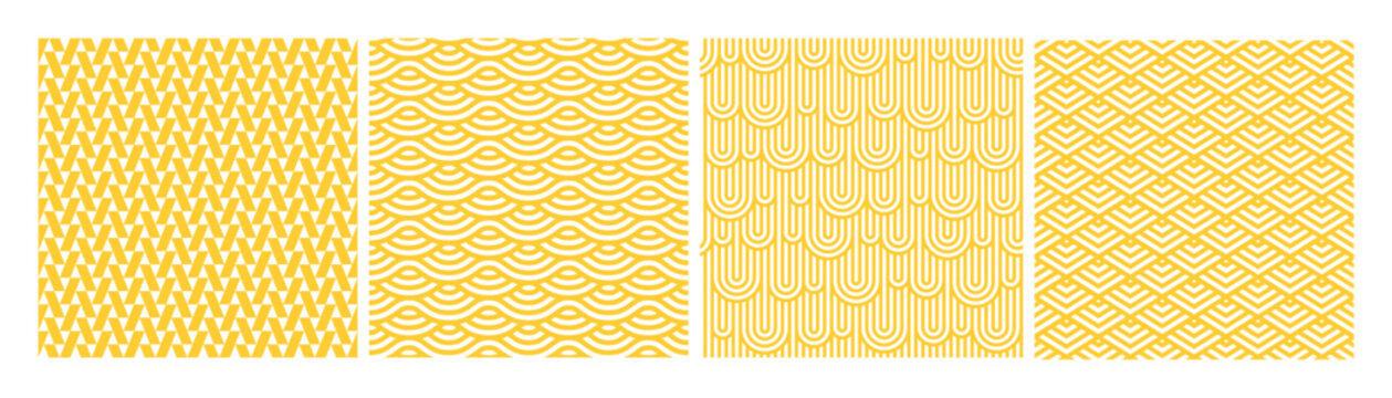 Yellow Pasta Line Pattern. Vector Asian Ramen Abstract Background. Wave Chinese Noodle Seamless Texture. Italian Spaghetti Geometric BG. Instant Pasta Yellow and White Illustration for Restaurant Menu