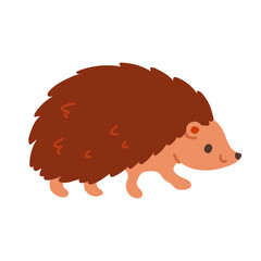 Cute brown hedgehog walking vector illustration. Flat design spiky woodland animal icon isolated on white background. Ideal for autumn harvest, thanksgiving, kids card, and nursery art © spirka.art