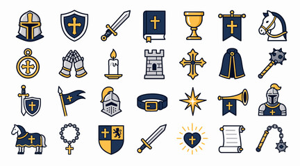 Medieval knight icons and heraldic symbols collection. © Ako